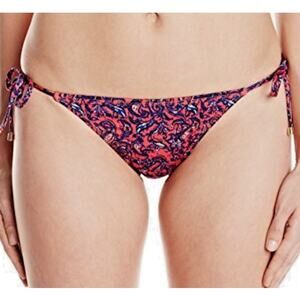 Lark & Ro Women's String Bikini BOTTOM - Paisley Navy Pink - Gold Cap - Sz Large